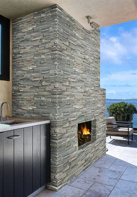 Sierra Blue 6x24 Stacked Stone Ledger Panel Stacked Stone Fireplaces
