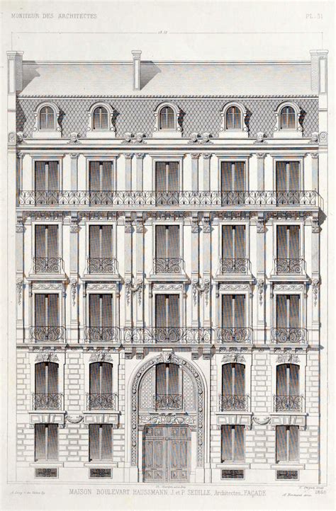 Elevation Of An Apartment Building On Boulevard Haussmann Paris