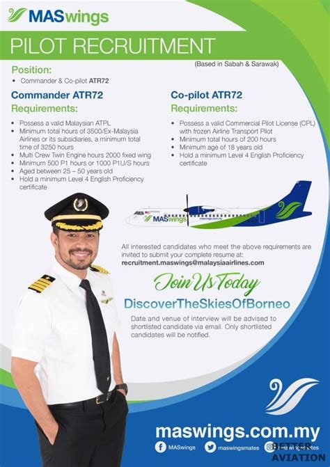 Will they employ pilots from outside or from their if you study a pilot course on your own you may have no opportunity to work in malaysia as both aa now it seems they had collaborated with cae and they will send all 2018 cadets to cae this year for. MASwings ATR72 Pilot Recruitment - Better Aviation