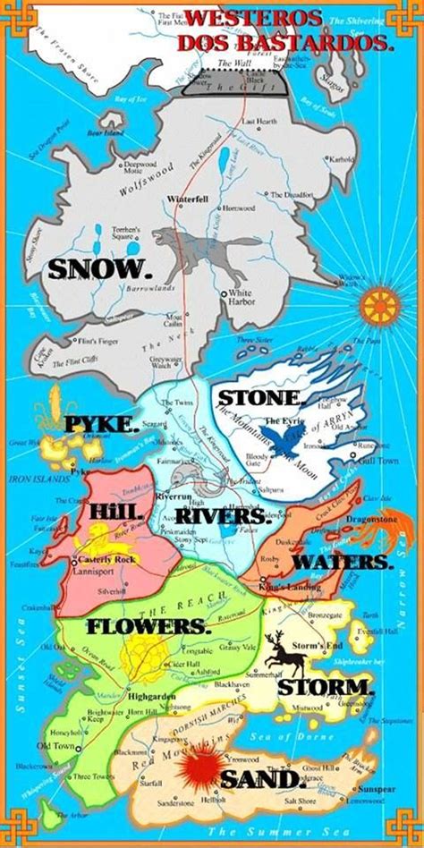 Martin, with this helpful infographic.at. Map of Bastard Names | Game of Thrones | Game of thrones map, Westeros map, Game of thrones