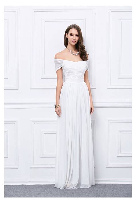 Pure White Ruched Off The Shoulder Long Prom Dress 10528 Ck458