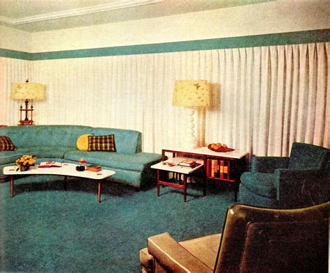 This image is provided only for personal use. 1955 mid century modern living room blue and white # ...