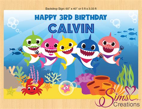 Baby Shark Theme Printable Backdrop Banner Custom Photo Sims Luv
