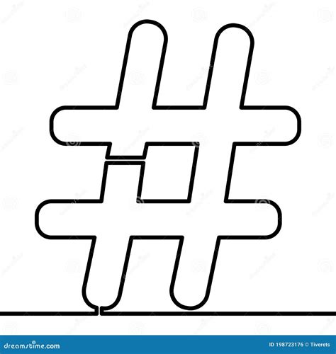Continuous Line Drawing Hashtag Symbol Concept Stock Vector