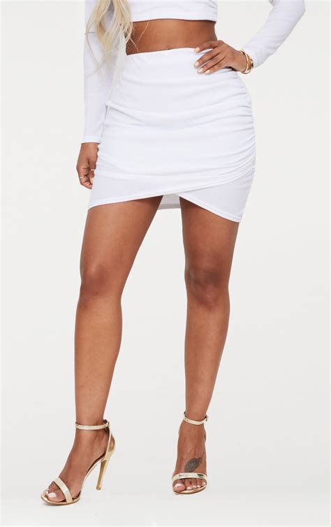 shape white ribbed bodycon skirt curve prettylittlething usa
