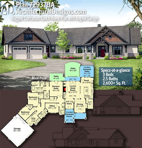 Plan 72937da Rugged Craftsman Ranch Home Plan With Angled Garage