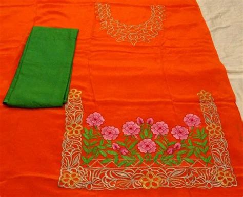 Reet Glamour Orange Embroidered Punjabi Suit Unstitched Women