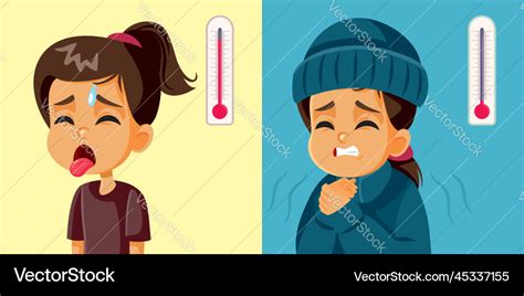 Girl Feeling Hot And Cold In Different Weather Vector Image
