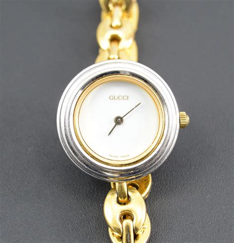 Gucci Gold Plated Fancy Chain Round Interchangable 176mm Face Ladies