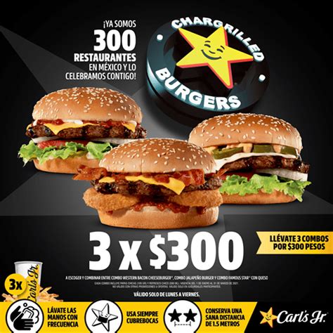 Promoción Carls Jr 300 Restaurantes Llévate 3 Combos Por 300
