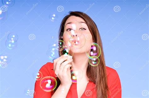 Young Woman Blowing Bubbles Stock Image Image Of Brunette Female 24218499