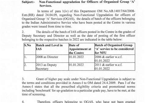 Dopt Non Functional Upgradation For Officers Of Organized Group ‘a