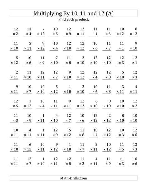 Multiplication Practice Worksheets 11 And 12