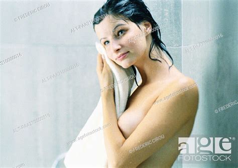 Woman Drying Off After Shower Stock Photo Picture And Royalty Free