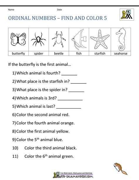 Ordinal Number Worksheets