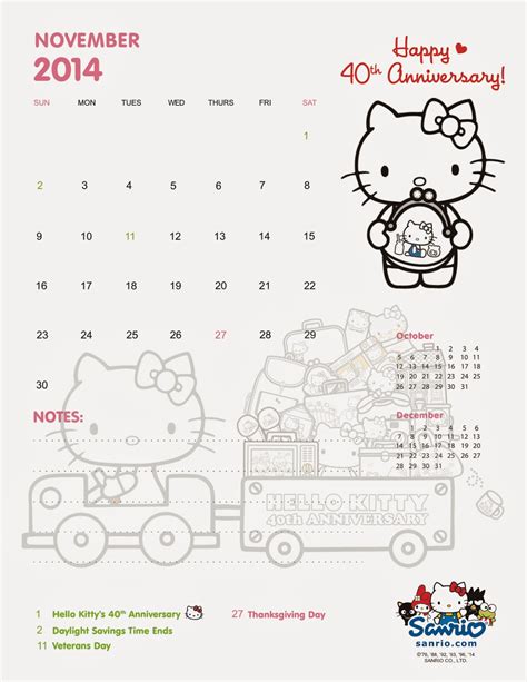 I Love Kawaii November 2014 Calendar From Sanrio