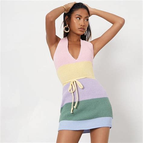 I Saw It First Stripe Halterneck Knit Mini Dress Knitted Dresses