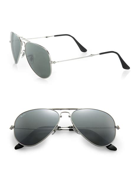 Ray Ban Folding Aviator Sunglasses In Silver Lyst