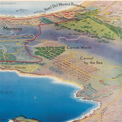 Birds Eye View Map Of Monterey Peninsula 1928 Panoramic Etsy