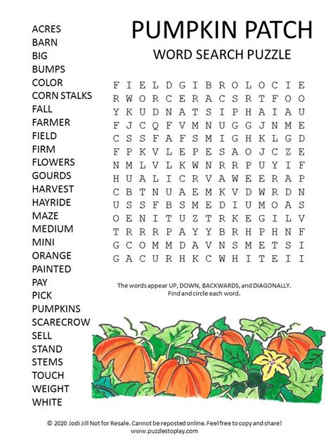 Pumpkin Patch Word Search Puzzle Artofit