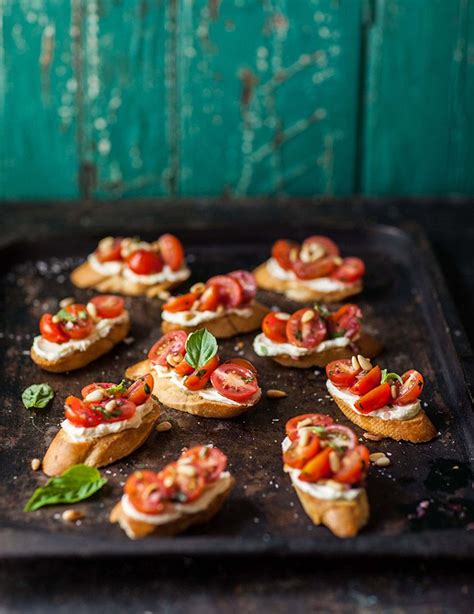Tomato And Basil Crostini With Whipped Goats Cheese