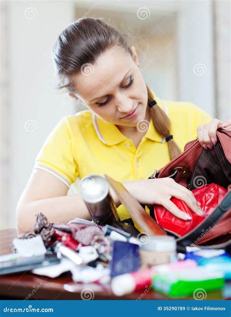 Woman Searching Something In Handbag Stock Image Image Of Purchase