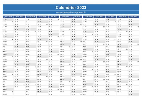 Calendrier 2023 à Imprimer Gratuit