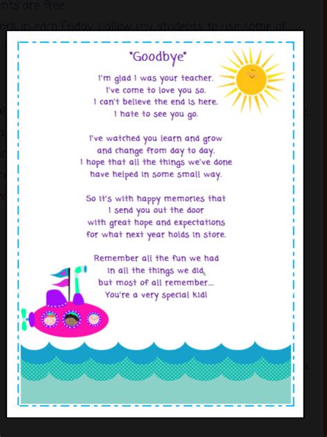 Goodbye Poem Poems For Students Kindergarten Graduation Poems