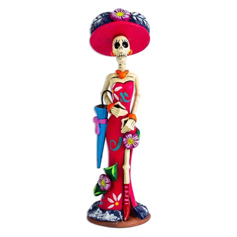 Ceramic Lady Catrina Skeleton Sculpture From Mexico Grande Dame