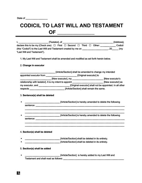 Free Printable Codicil Form