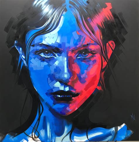 Natalya original oil portrait blue and red - Fictional Portraits