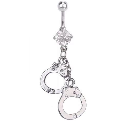 Buy Crystal Rhinestone Handcuffs Belly Button Rings Navel Bar Body Piercing Jewelry At