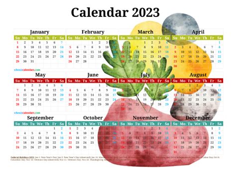 12 Free Printable 2023 Calendar With Holidays Pdf Watercolor Premium