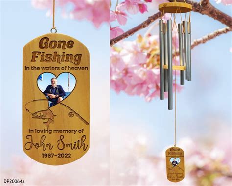Memorial Gift Fishing In Heaven Wind Chime Rustic Sympathy