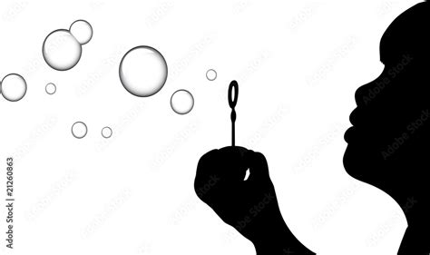 A Silhouette Of A Young Girl Blowing Bubbles Stock Vector Adobe Stock