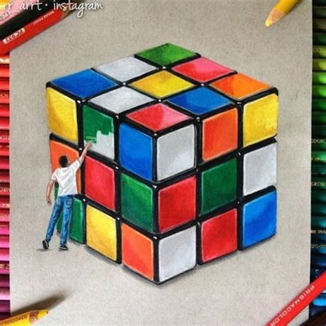 Draw this cute rubik cube by following this drawing lesson. Creative Rubik's Cube drawing by rr_arrt | Shared by ...