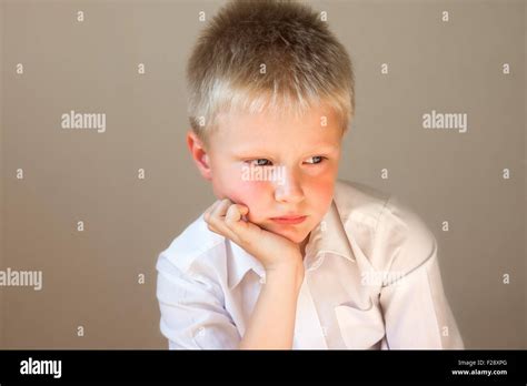 Sad Upset Tired Worried Unhappy School Child Boy Close Up Horizontal