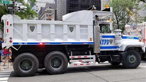 Nypd Counterterrorism Division Dump Trucks Protect 5th Ave In Manhattan