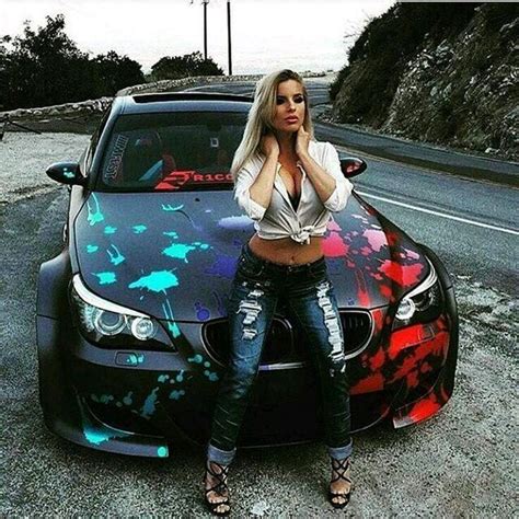 Blonde Model In Jeans And High Heels Posing On BMW Hood In 2022 Bmw