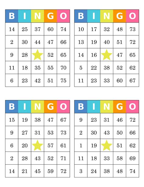 Bingo Cards 1000 Cards 4 Per Page Colorful Instant Pdf Etsy Bingo