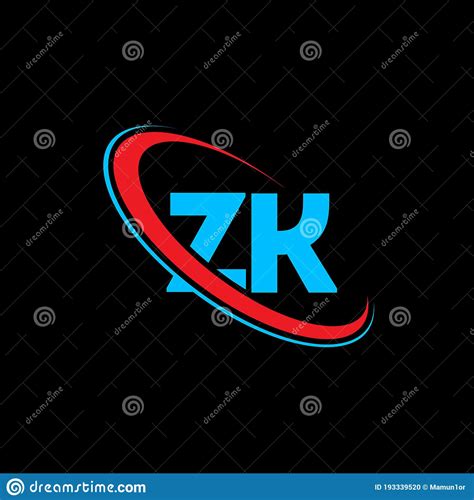 zk z k letter logo design initial letter zk linked circle uppercase monogram logo red and blue