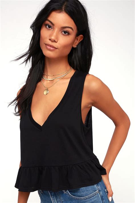 Kinsey Black V Neck Ruffled Crop Top Ruffled Crop Top Crop Tops