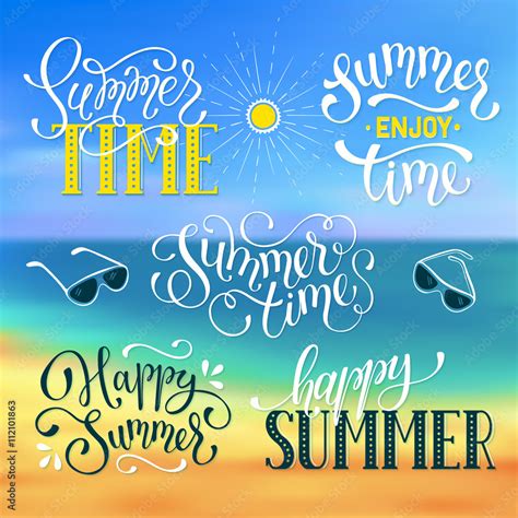 Happy Summer Lettering Design Enjoy Summer Greeting Card Template