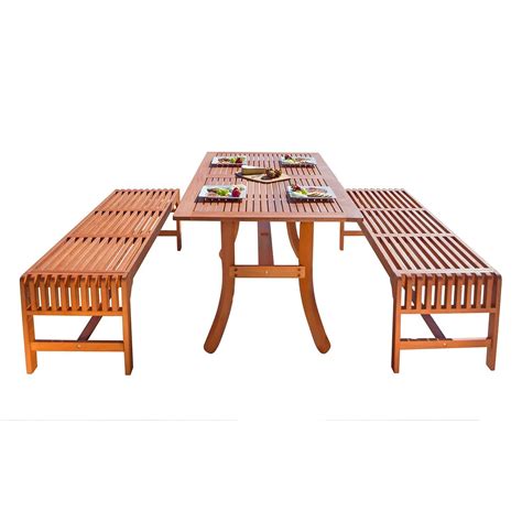 Vifah Malibu 3 Piece Wood Outdoor Dining Set With Backless Benches