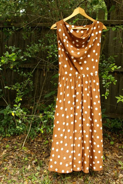 brown with white polka dot dress by thecostumerack on etsy