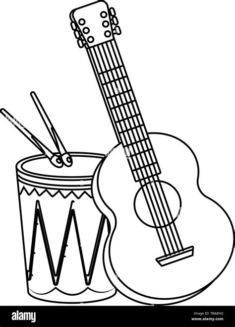 Guitar With Drum And Drumsticks Isolet Musical Instruments Vector