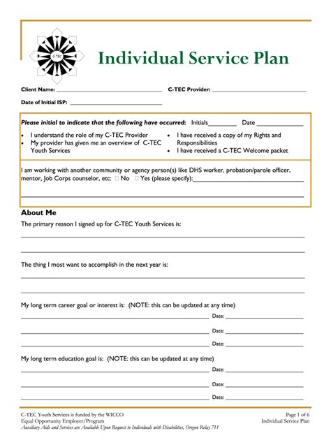 Printable Individual Service Plan Template Printable Templates