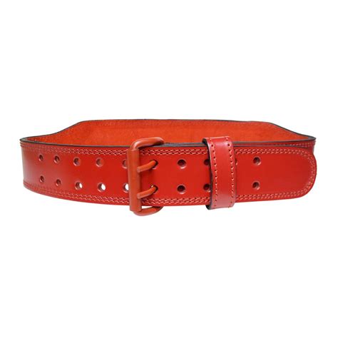 Real Red Leather 4 Weightlifting Back Support Belt Gym Power Training