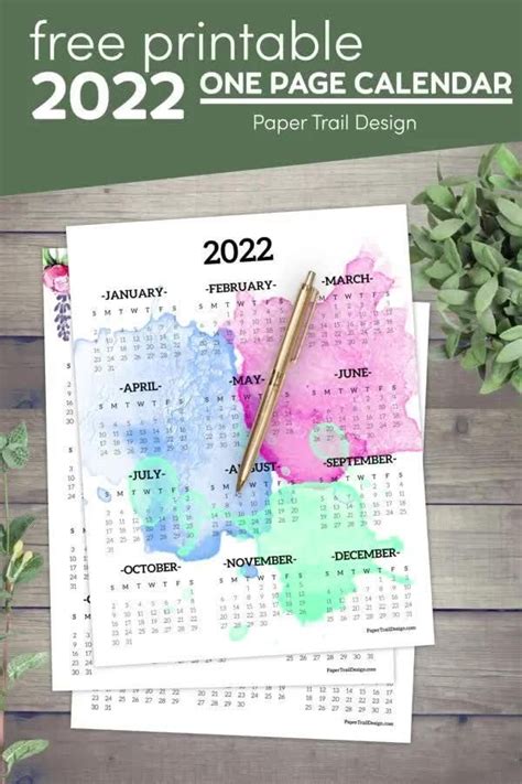 Calendar 2022 Printable One Page Paper Trail Design Video Video