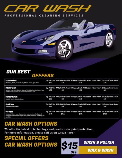 Modern Car Wash Price List Flyer Template Car Wash Services Car